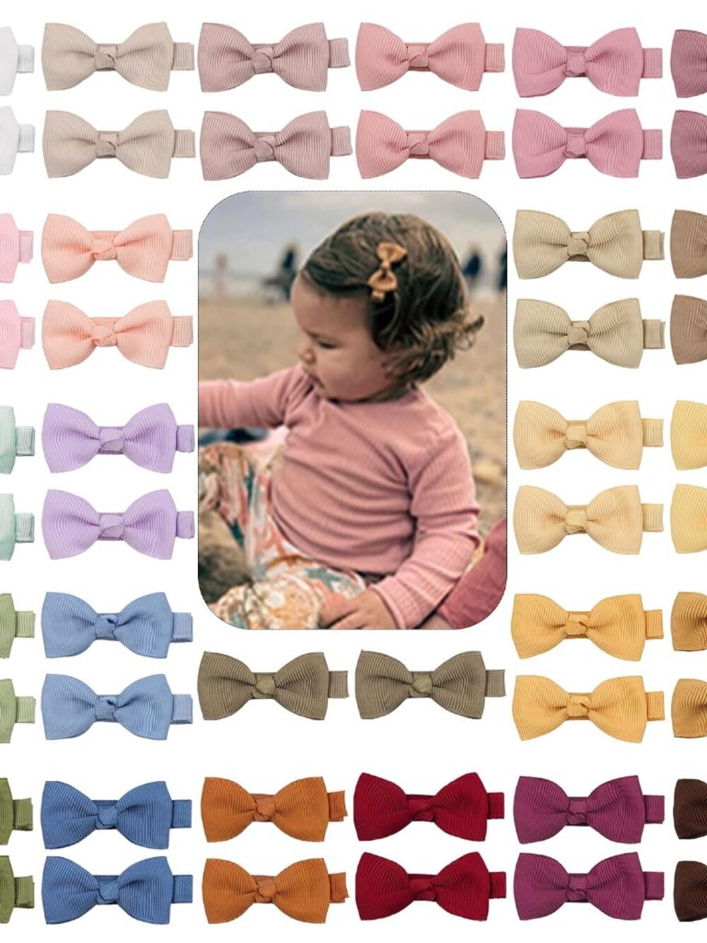 Baby Hair Clips 50PCS Baby Girls Fully Lined 2" Baby Bows Hair Pins